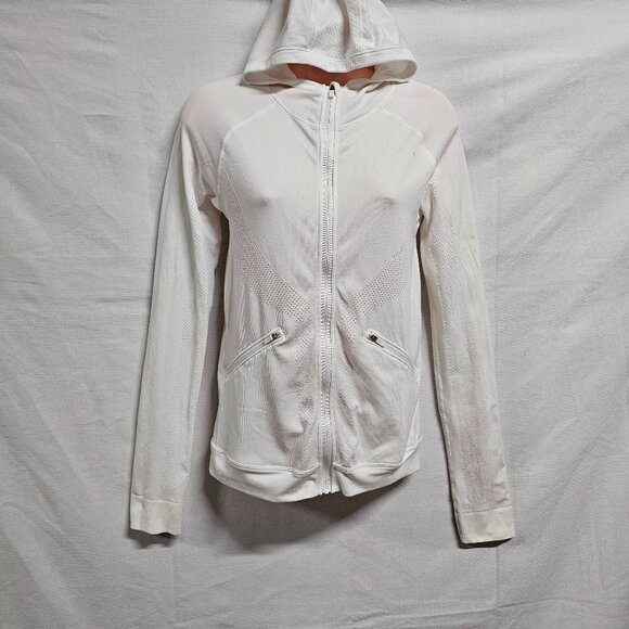 lululemon athletica Jackets & Blazers - Lululemon Ventilate Hooded Jacket Women Size 6 White Perforated